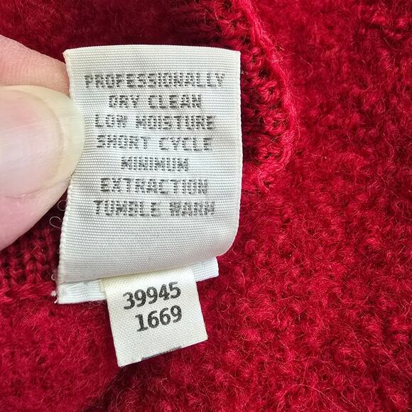 Lands' End 100% Wool Button Up Sweater Cardigan Red Vintage Size 12 - Picture 12 of 15